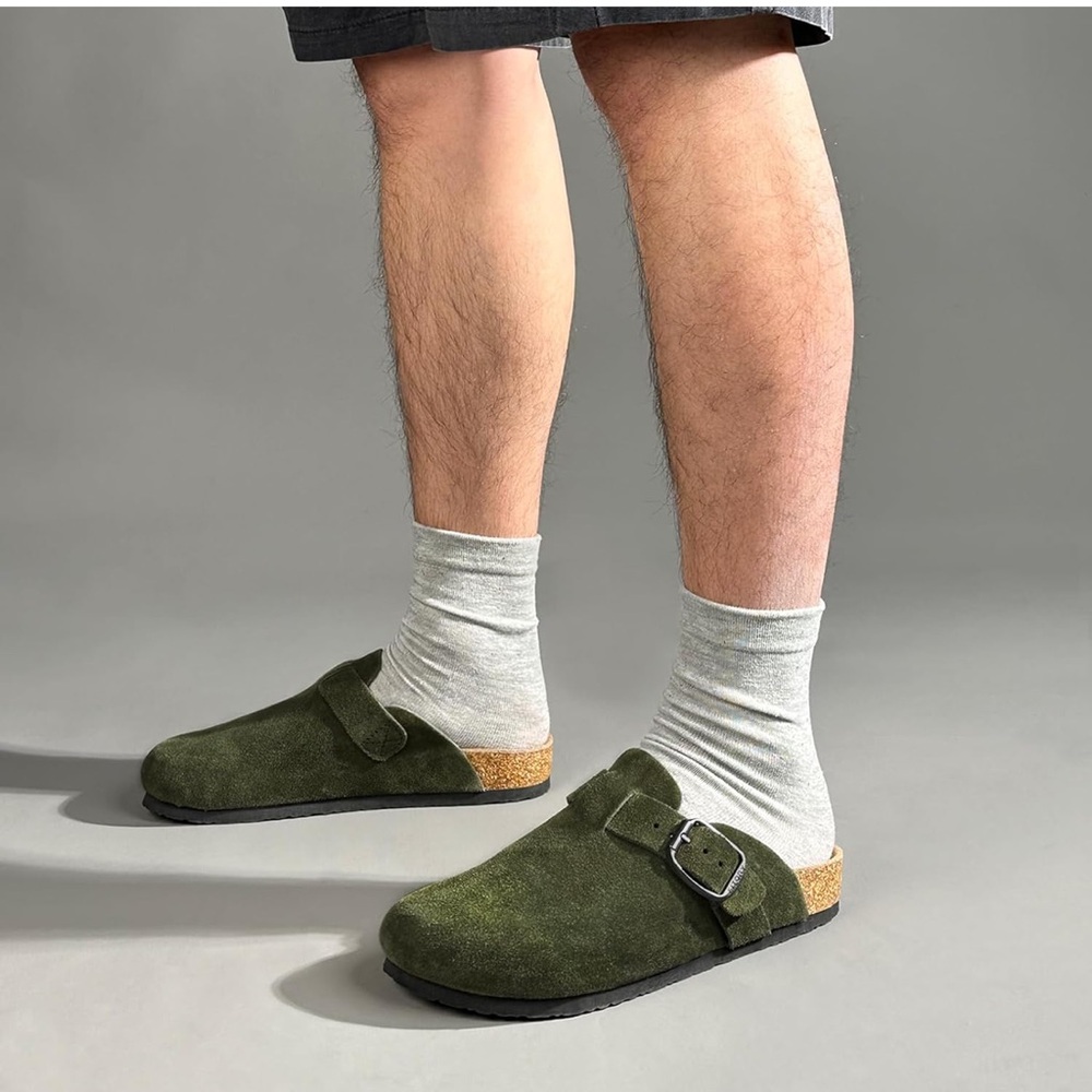 Green Suede Slip-On Clog